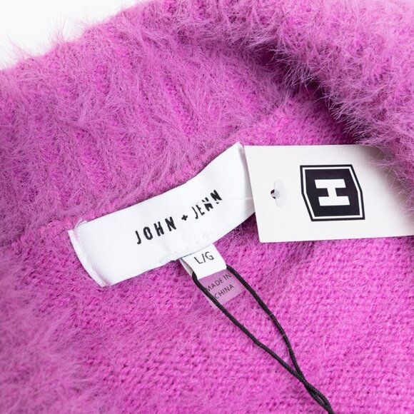 John + Jenn Clarke Polo Knit Sweater Fuzzy Petal Pink Boxy Cropped - Picture 6 of 15